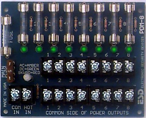 PDB-8C / PDB-8F Multi Output Low Voltage Power Distribution Modules Life Time Warranty Features/Specifications: Converts a single AC or DC (12 or 24v) Input to 8 or 16 protected outputs with fuses or