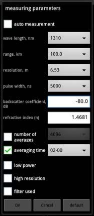 Measuring parameters dialog provide user interface for setting all accessible measurement parameters: 1.