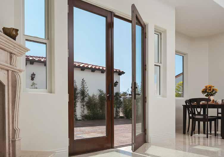 HINGED PATIO DOORS A-Series Frenchwood hinged inswing patio door with Encino hardware in Distressed Nickel A-SERIES FRENCHWOOD HINGED Our premium hinged patio door, available in either inswing or