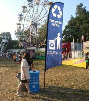 (3) In total, we employed 4 flags. These flags were placed strategically near areas next to bins where people would enter the fair.