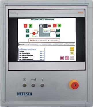 NETZSCH GRAPH Display of operational, input and calculation parameters: - mill speed and peripheral speed, gross and net mill power, pump speed, product pressure, product throughput, product
