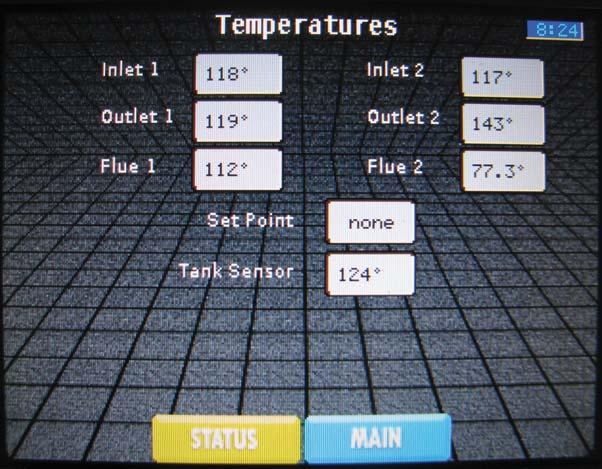 1 Service (continued) Temps Screen: The Temps Screen displays the various temperatures as measured by sensors connected to each control module.