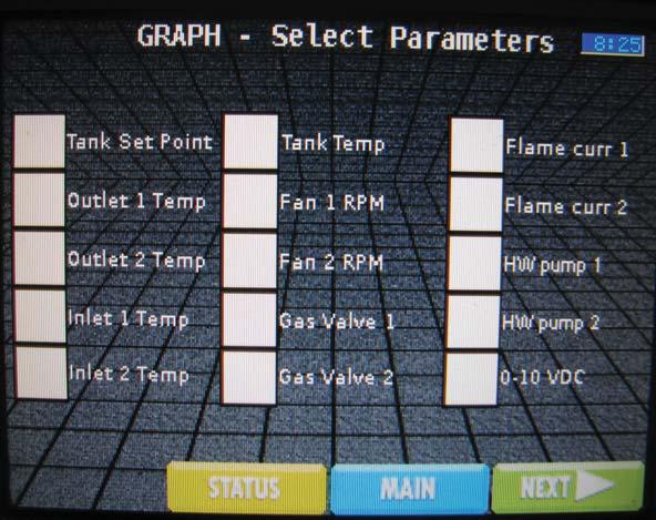 1 Service (continued) Graph Select Screen: The Graphs Screen consists of two (2) different screens. The first screen is the Parameter Selection Screen.