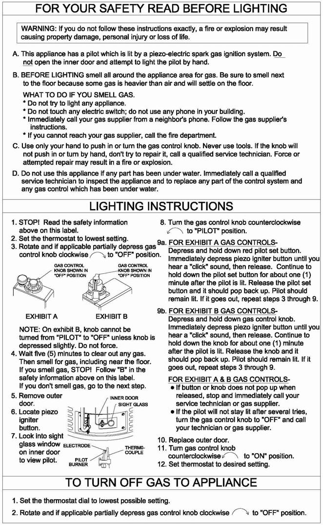 LIGHTING & SHUTDOWN INSTRUCTIONS FOR