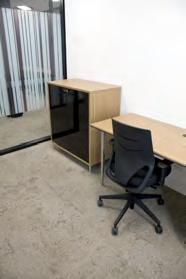 Desks with custom Zebrano tops with black and chrome detailed legs EFIT task chairs in two tone upholstered grey back