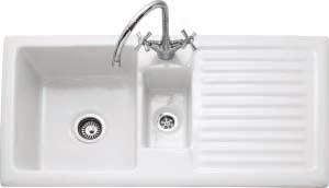 Ceramic sinks Winchester 100 Inset with drainer WIN1W W 1010mm Winchester 150 Inset with drainer WIN15 W 1020mm or ivory Reversible Overflow will be at front if right hand drainer 2 Semi-punched tap