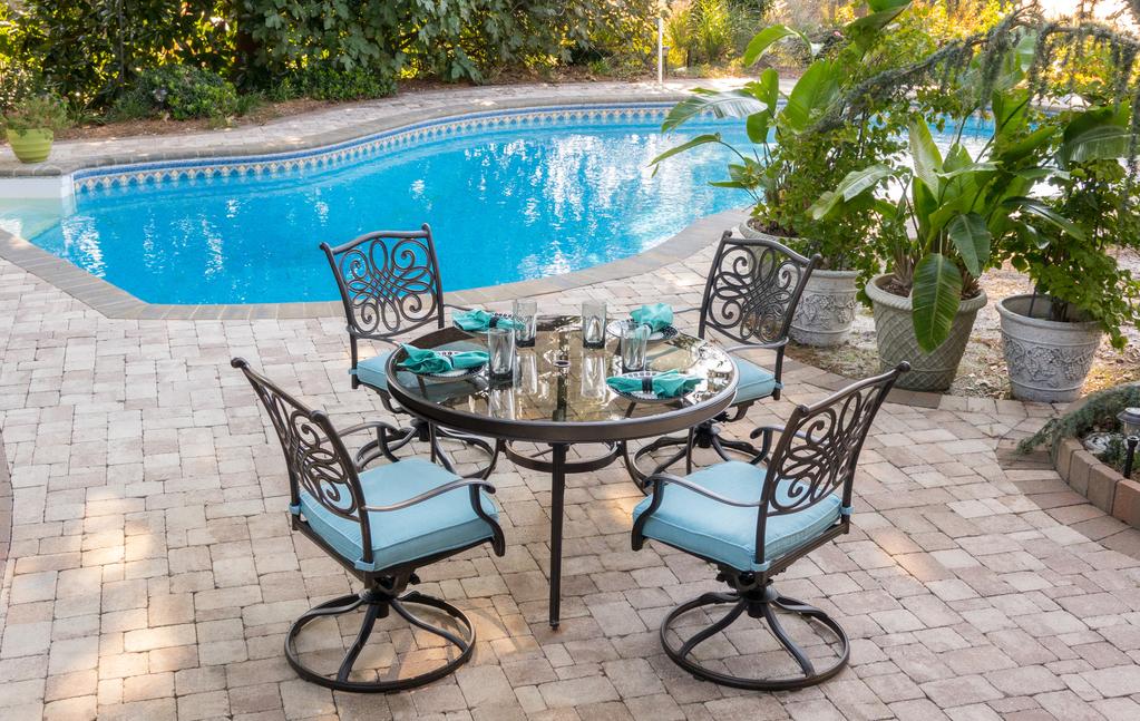 THE TRADITIONS DINING COLLECTION TRADITIONS DINING COLLECTION: The Traditions Dining Collection transforms any backyard into an elegant outdoor dining area with its superior quality and deep-comfort