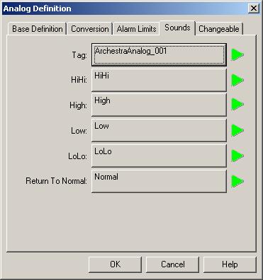A specific sound can be configured for each of the alarm limits, which are listed in the image above.