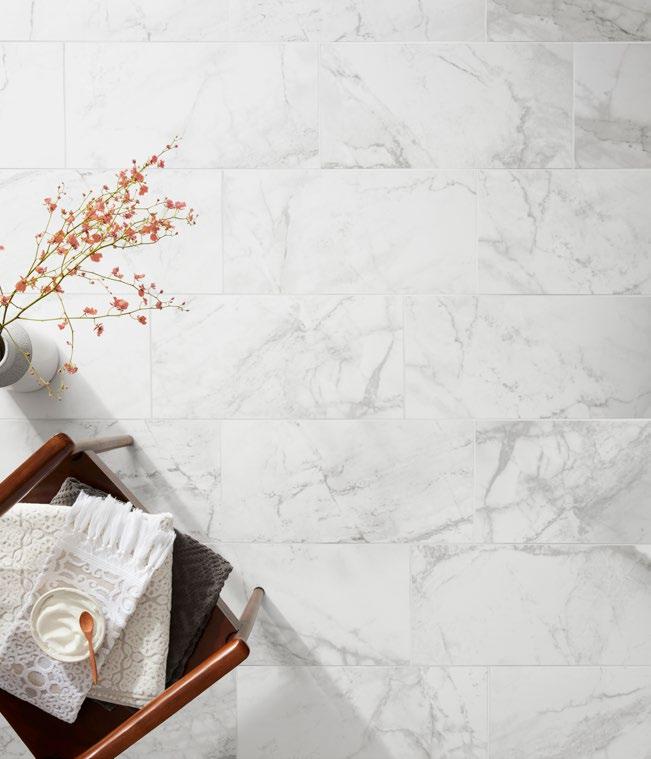The Luni Blanco matte and polished tile collection features stunning, subtle white coloring and grey veining.