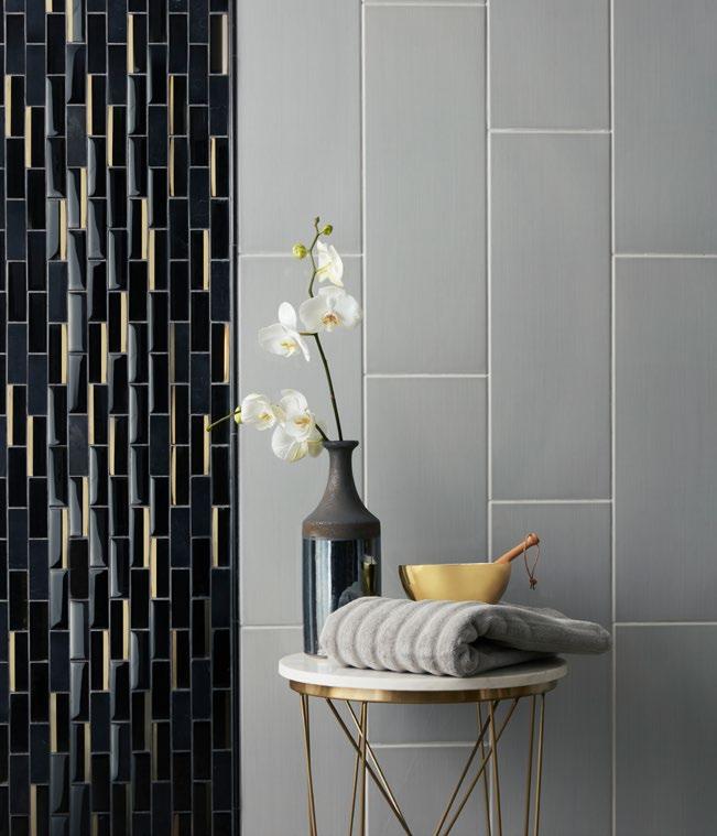 STONE & METALLIC MOSAICS Glamorous art deco designs with reflective properties open up your living space while adding a luxurious touch.
