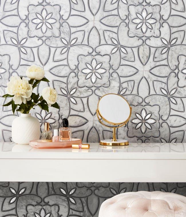 NATURAL STONE & MOTHER-OF-PEARL MOSAICS The utmost in elegance and glamour can be yours with a stone and mother-of-pearl mosaic accent wall.