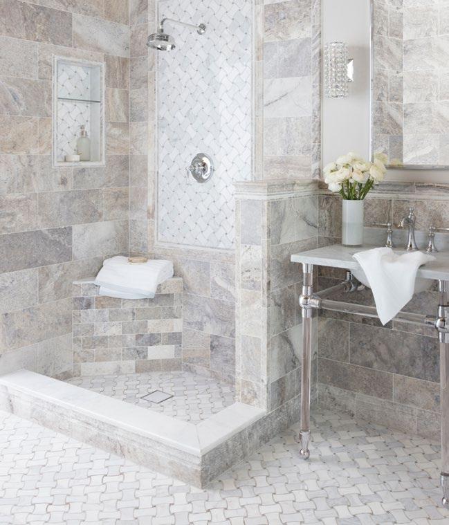 coloration. With a grey base, these rich, natural stone tiles fuse silver-grey veins with white highlights for satisfying depth.