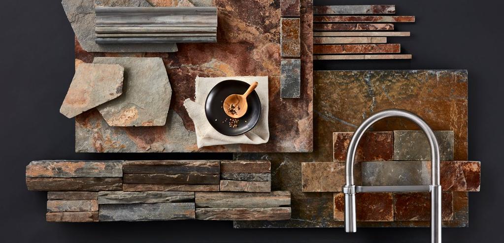 shower or fireplace. Each tile will accent both walls and floors in virtually any decor with a distinctive look. BELOW A. Copper Rust Barnes, 655821 B. Copper Rust Durand, 655453 C.