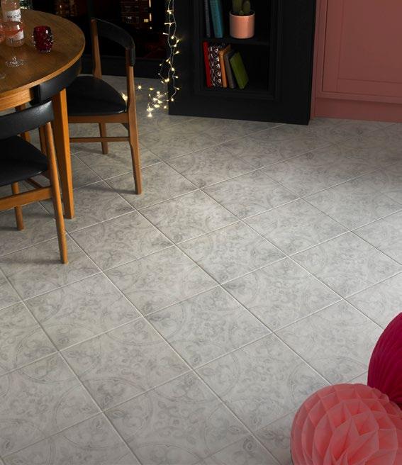 Each package contains nine matte ceramic tiles in a classic rococo pattern with a matte finish.
