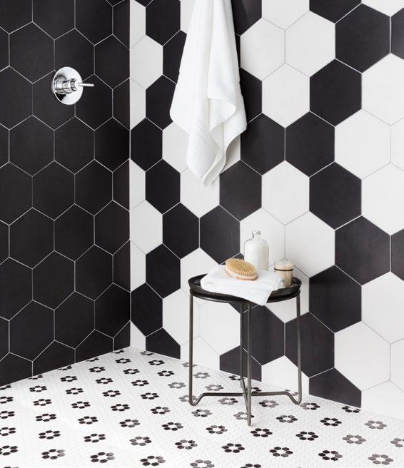look. Try using these hexagon tiles in kitchens, bathrooms and entryways for a fresh, updated interior.