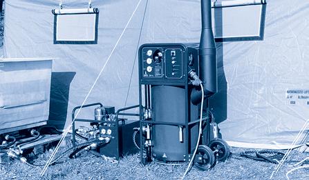 This in turn is connected to the tent wall in order to draw fresh air from outside. The tent heater works according to the principle of a hot water/air heat exchanger.