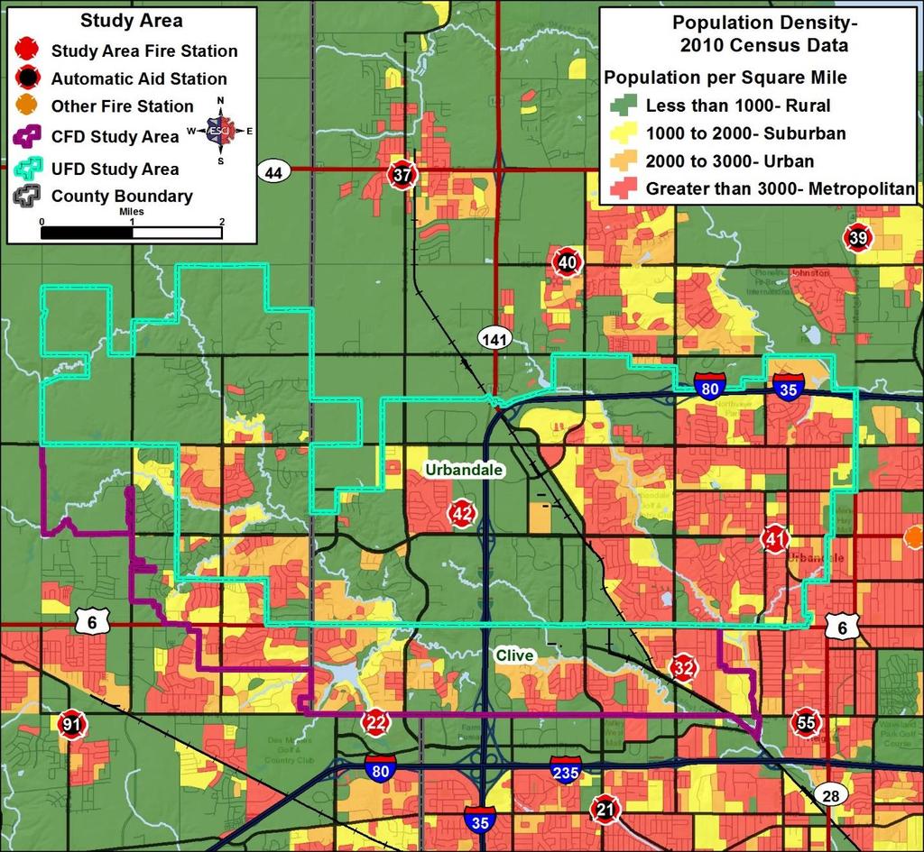 Urbandale, IA Fire Department Standards of Cover Figure 28: Population Density, 2010 Census Block Data It is essential that fire departments understand the distribution of the population within their