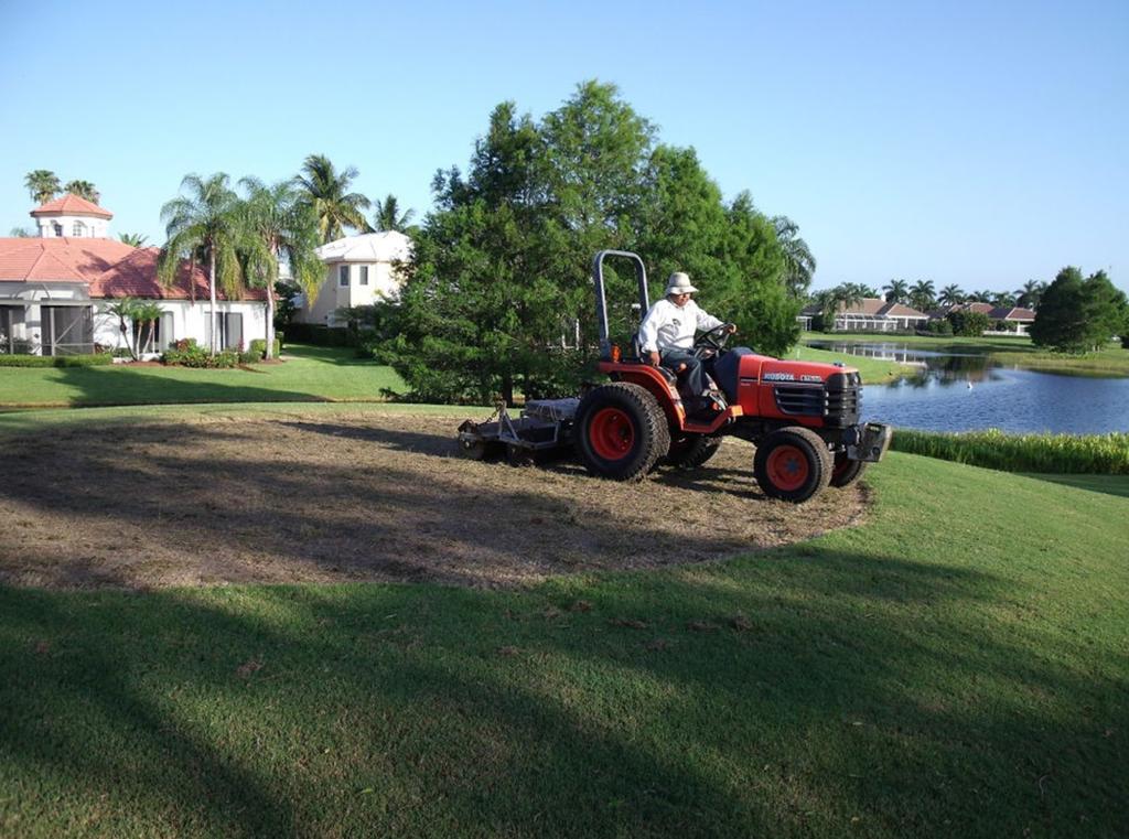 Step #4 cont. Hand planting: A small tractor/planter is then used to cut in and roll the sprigged area.
