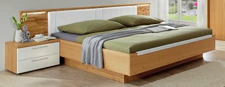 CESAN BEDS Bed frame with slats and with wooden headboard Bed frame with slats, wooden headboard and bedside cabinets LED-Lights for the headboard with solid design Bedside lights