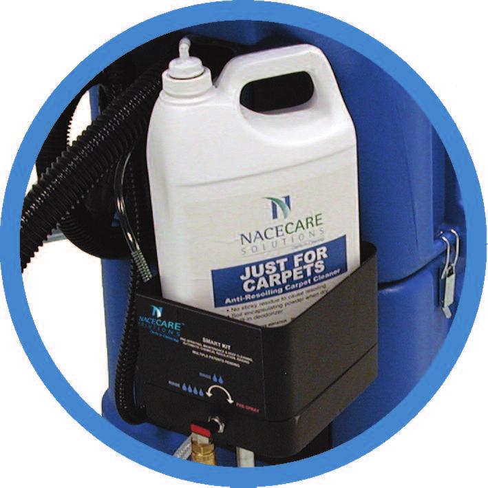 The SMArt Kit uses the extractor pump to dispense an onboard chemical through a 33' pre-spray hose.