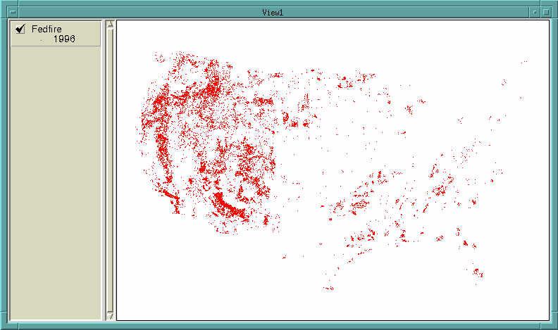 Point shape file from the USFS fire database covering 1996 data,