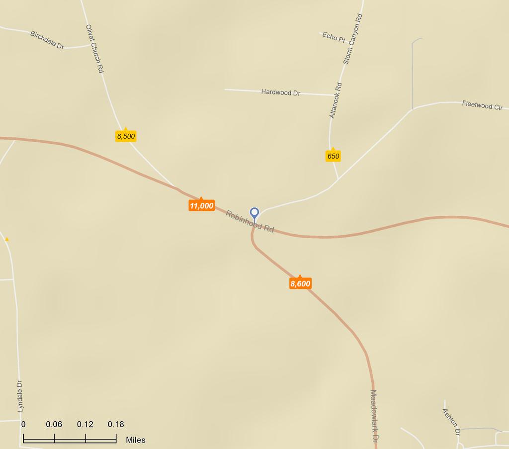 Traffic Count Map - Close Up Robinhood Village Meadowlark Dr &