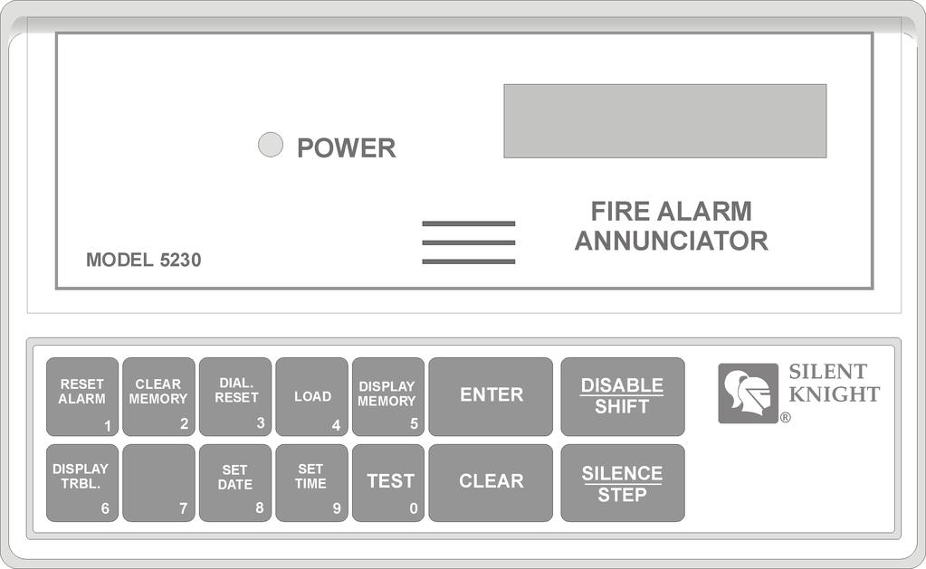 Model 5128/29 Fire Slave Communicator Installation Manual SECTION 4 NORMAL OPERATION This section describes normal system operations using the 5230 remote annunciator. 4.1 5230 Operation The 5230 is equipped with an LCD (liquid crystal display) that displays English-language messages.