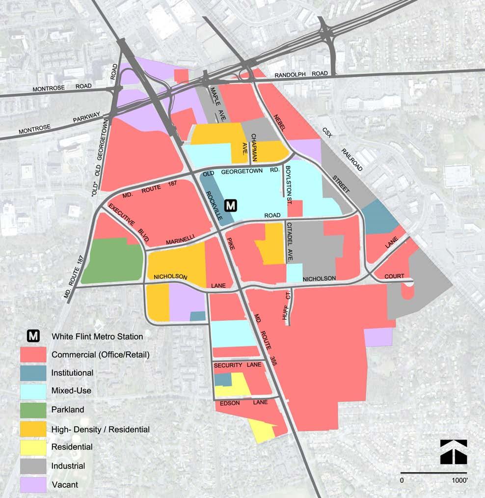 Existing Land Uses and Zoning There are more than 150 properties in the Plan area, ranging from 3,000 square feet to 40 acres. Much of the land is nonresidential (Figure 4). There are 5.