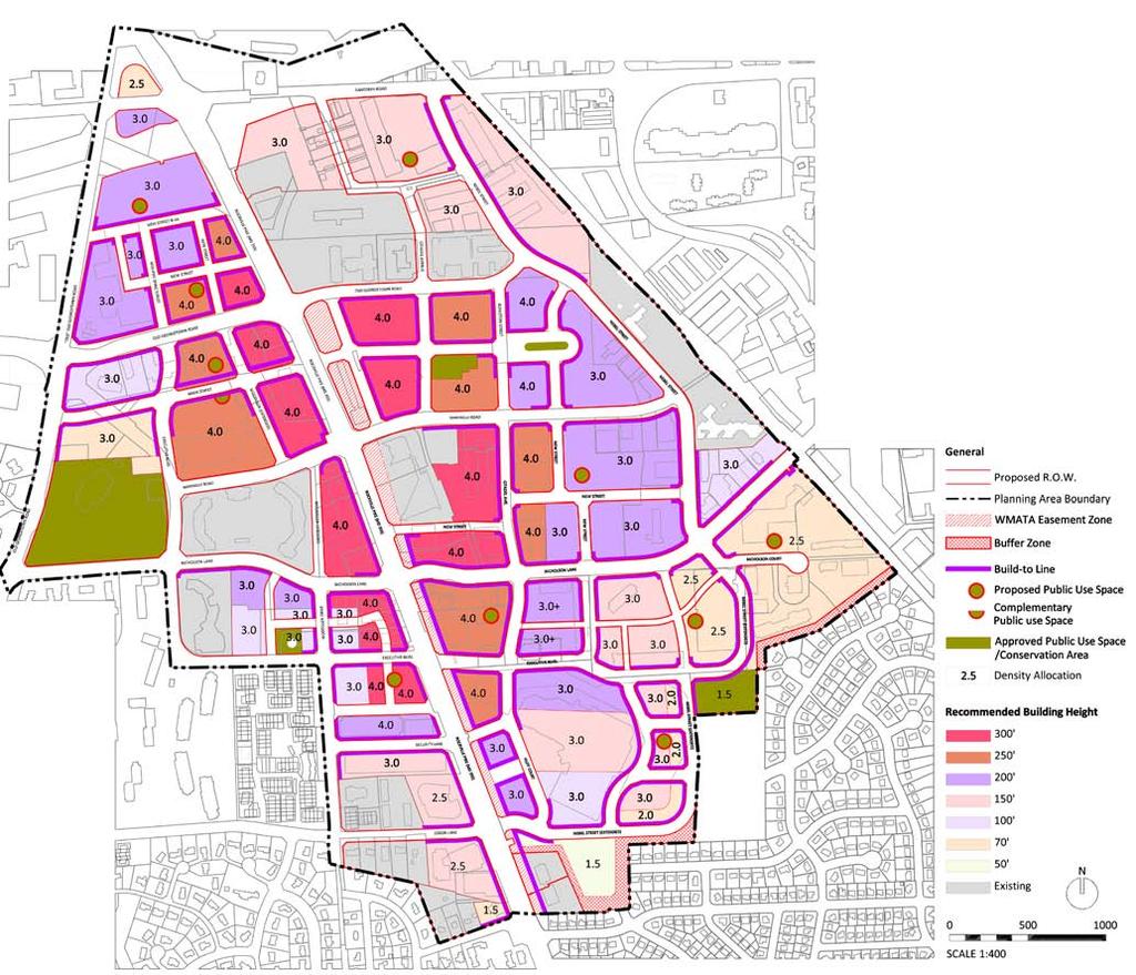 Figure 13: Density and Height Compatibility White Flint Park, Garrett Park Estates, Crest of Wickford, Old Georgetown Village and Fallstone are single-family and townhouse communities that