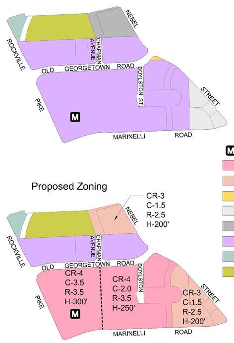 Figure 22 Existing Zoning Rezone the remaining TS-M area and the I-1 parcel east of Wentworth Place (once used for stormwater management) in the North Bethesda Center project to CR 3: C 1.5, R 2.
