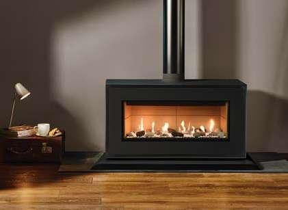 Studio 2 Freestanding Conventional Flue Studio 2 Freestanding Conventional Flue with Black front and bench, Driftwood-effect fuel bed and Black Reeded lining Studio 2 Freestanding Conventional Flue