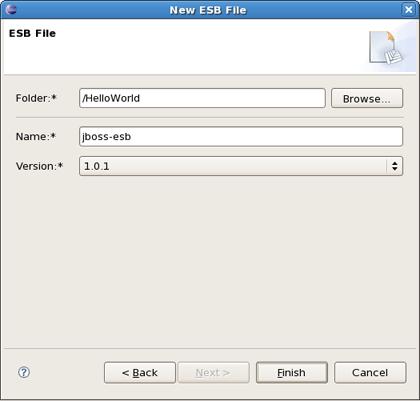 Chapter 2. ESB Support Figure 2.15. Folder, Name and Version for ESB file Thus, your file will be created in the selected projects folder by default.