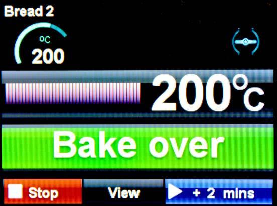 BAKE OVER SCREEN AT THE END OF THE BAKE TIME, A SOUNDER WILL BE HEARD AND BAKE OVER WILL FLASH. TOUCH STOP AND OPEN THE DOOR TO REMOVE THE PRODUCT.