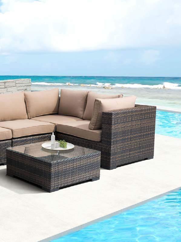 BOCAGRANDE CORNER CHAIR 701623 Brown & Beige Synthetic Weave, Sunproof Fabric & Aluminum Frame MIDDLE CHAIR 701624 Brown & Beige Synthetic Weave, Sunproof Fabric & Aluminum Frame OTTOMAN 701625 Brown
