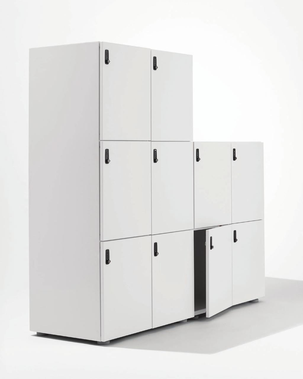 Our lateral cabinet is ideal at the end of a desk row, while our Stash lockers are designed for holding