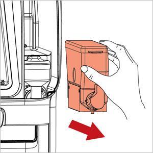 Open the door, rotate and keep the outlet of canister is upward.