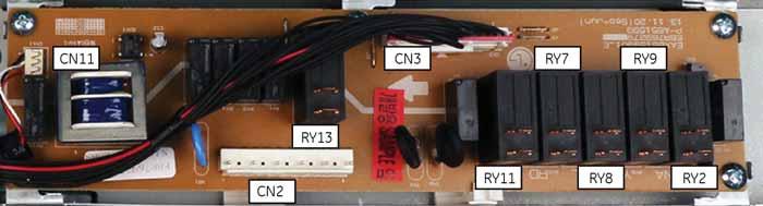 Relay Board CN2: CN3: Connection to Oven lamp, Blower motor, Convection motor, Damper motor and Turntable Motor Control Board CN11: Power Supply Board RY2: RY7: RY8: RY9: High Voltage Transformer