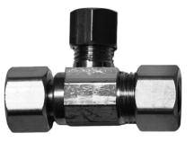D. x 3/8 O.D. x 1/4 O.D. 3405 3/8 O.D. x 3/8 O.D. x 1/4 O.D. ADAPTER TEE - 3 WAY - Quarter turn valve fitting - Use on dishwasher - Use