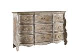 208045 Bonvillian Credenza 55W x 20D x 35H Shaped top and front, Nine framed drawers, Canted and shaped pilasters, Custom hardware based upon antique 208061 Nuille Bench 58W x 17D x 20H Button tufted