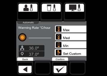 Edit Select Target Temperature and confirm Select Max, Med, Min or