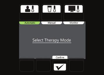 Manual therapy In Manual mode, the product controls the water temperature only. A temperature probe is not required when operating in manual mode.
