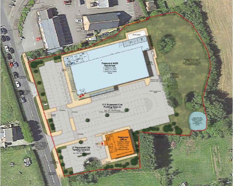 The Proposal and Layout Proposed Site Layout The Aldi foodstore The site would provide a new Aldi neighbourhood foodstore, car parking and servicing facilities.