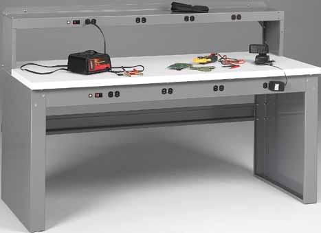 Electronic Workbenches Tennsco s Electronic Workbenches feature a panel leg construction with the option of adding numerous electrical outlets, allowing for a variety of applications such as testing