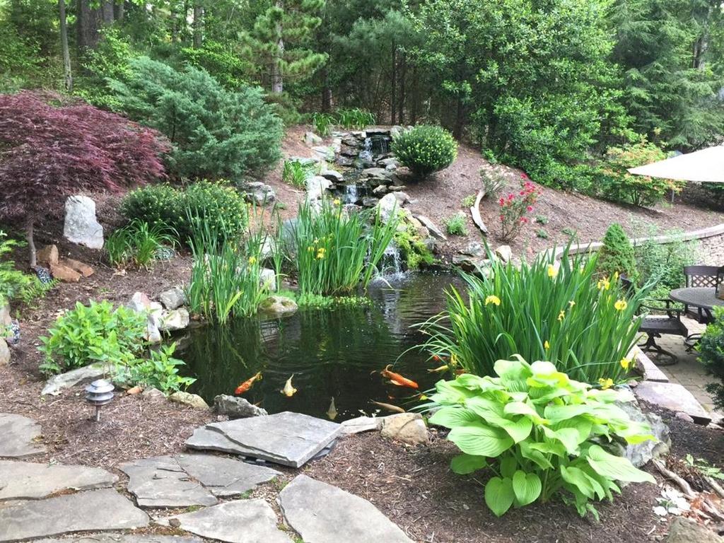 SMALL PEACEFUL GARDENS Beautiful setting featuring a Koi pond, lilies, natural flagstone and various evergreens. Patio Garden Home of James & Melissa Pellerin, Asheville, NC Mother s Day Surprise!