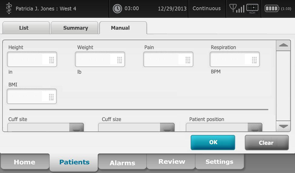 Directions for use Patient monitoring 191 The Manual tab appears. 2.