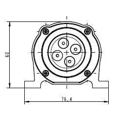 The weight of the compressor with inverter is 1300 grams. Figure 2: Top view of the compressor showing main dimensions. Figure 3: Back view of the compressor showing main dimensions.