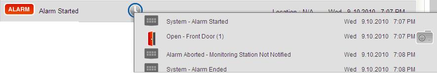Viewing History Reports The alarm's beginning and end is marked with an icon. You can collapse each Alarm event into a single row by clicking the next to the first event in the alarm.