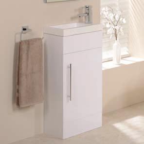 Furniture Aspen White Vanity Unit H 830mm W 410mm D 227mm 150.00 8248 A contemporary 410mm vanity unit with a single door cupboard and internal shelf.