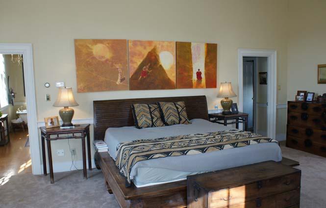 Master Suite: Bedroom: Wall-to-wall carpet, chair rail, dentil crown molding,
