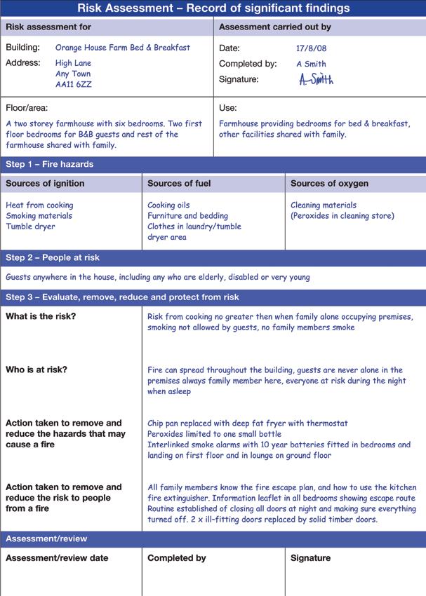 An example risk assessment form This example of a record of the findings may